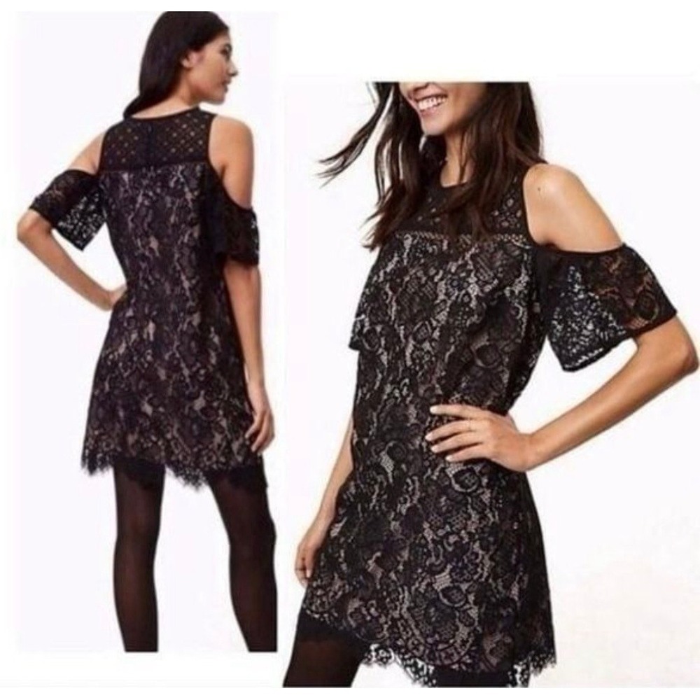 NWT Loft Black Lace Nude Cold Shoulder Dress